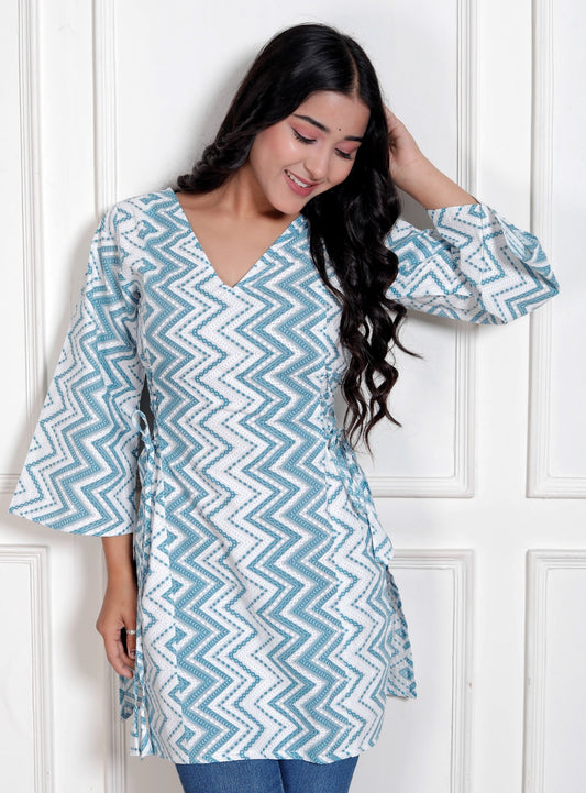 Blue Zig zag side corset kurti
