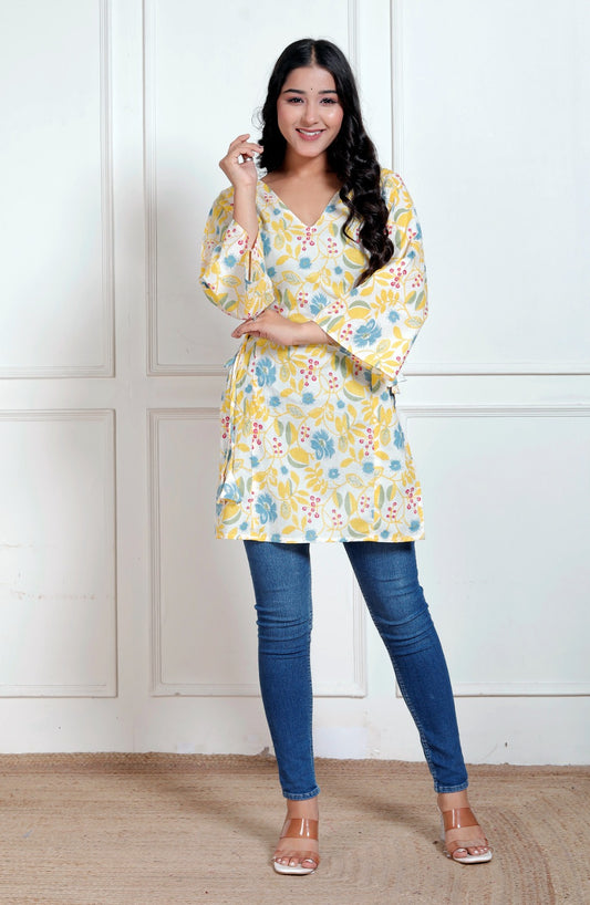 Yellow Flower Side Corset Kurti