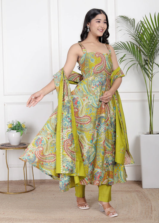Lime Elara Modal Silk Set
