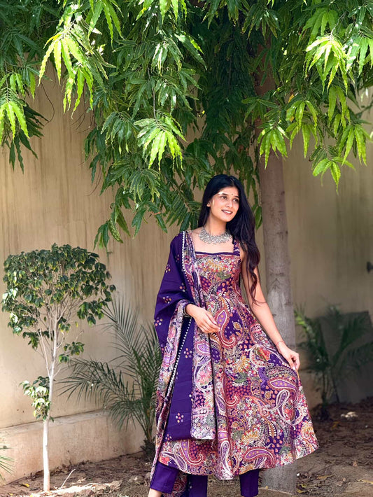 Purple Elara modal silk suit
