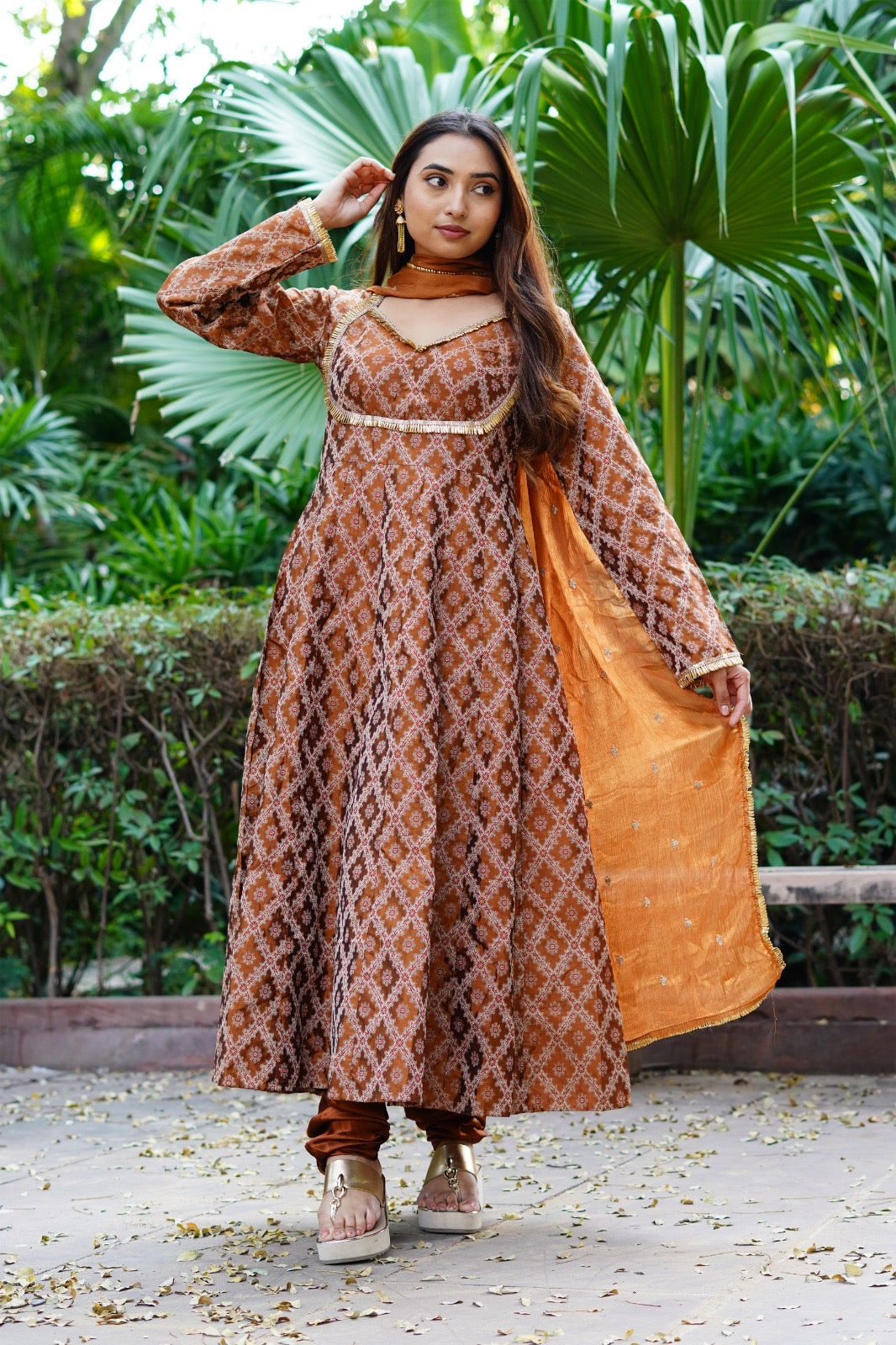 Double shade brown Banarasi Anarkali -3 pc set