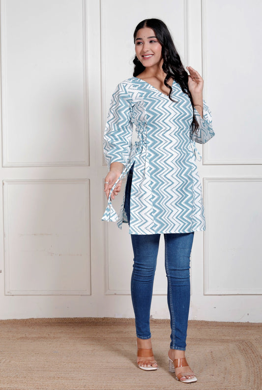 Blue Zig zag side corset kurti