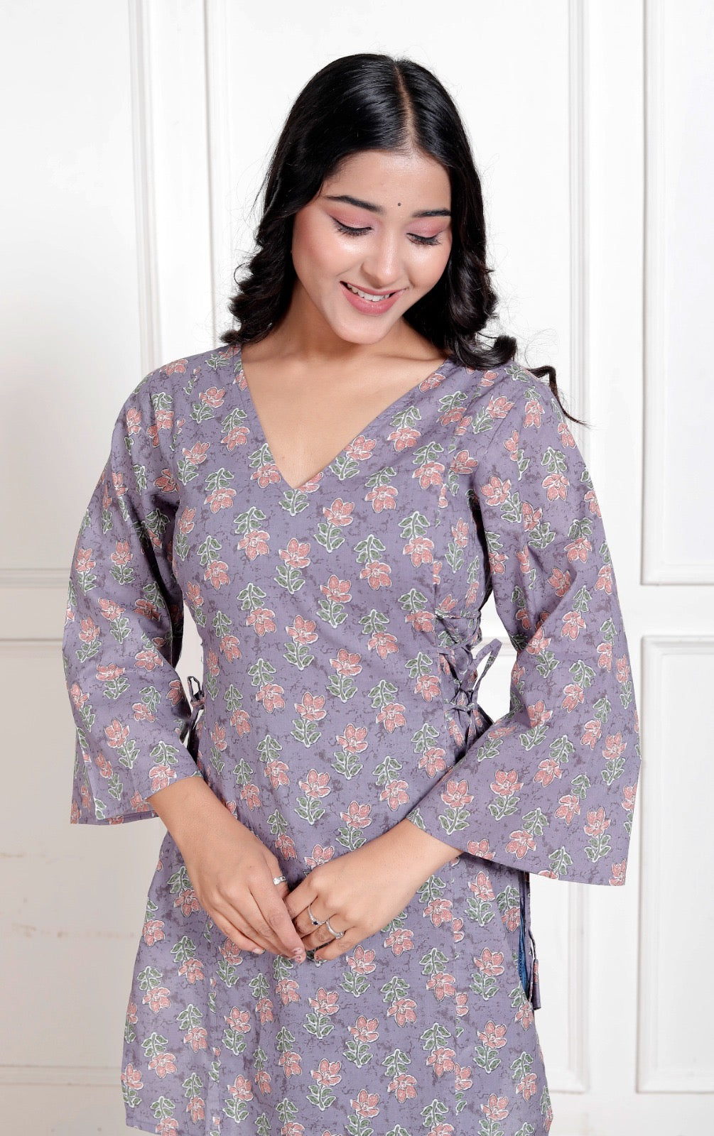 Grey hues side corset kurti