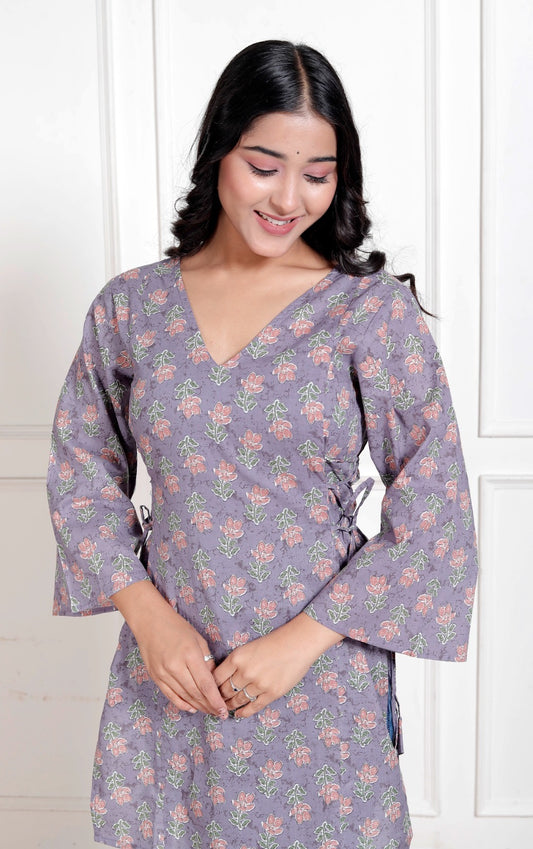 Grey hues side corset kurti