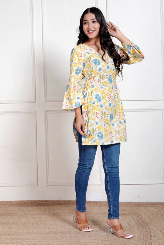 Yellow Flower Side Corset Kurti