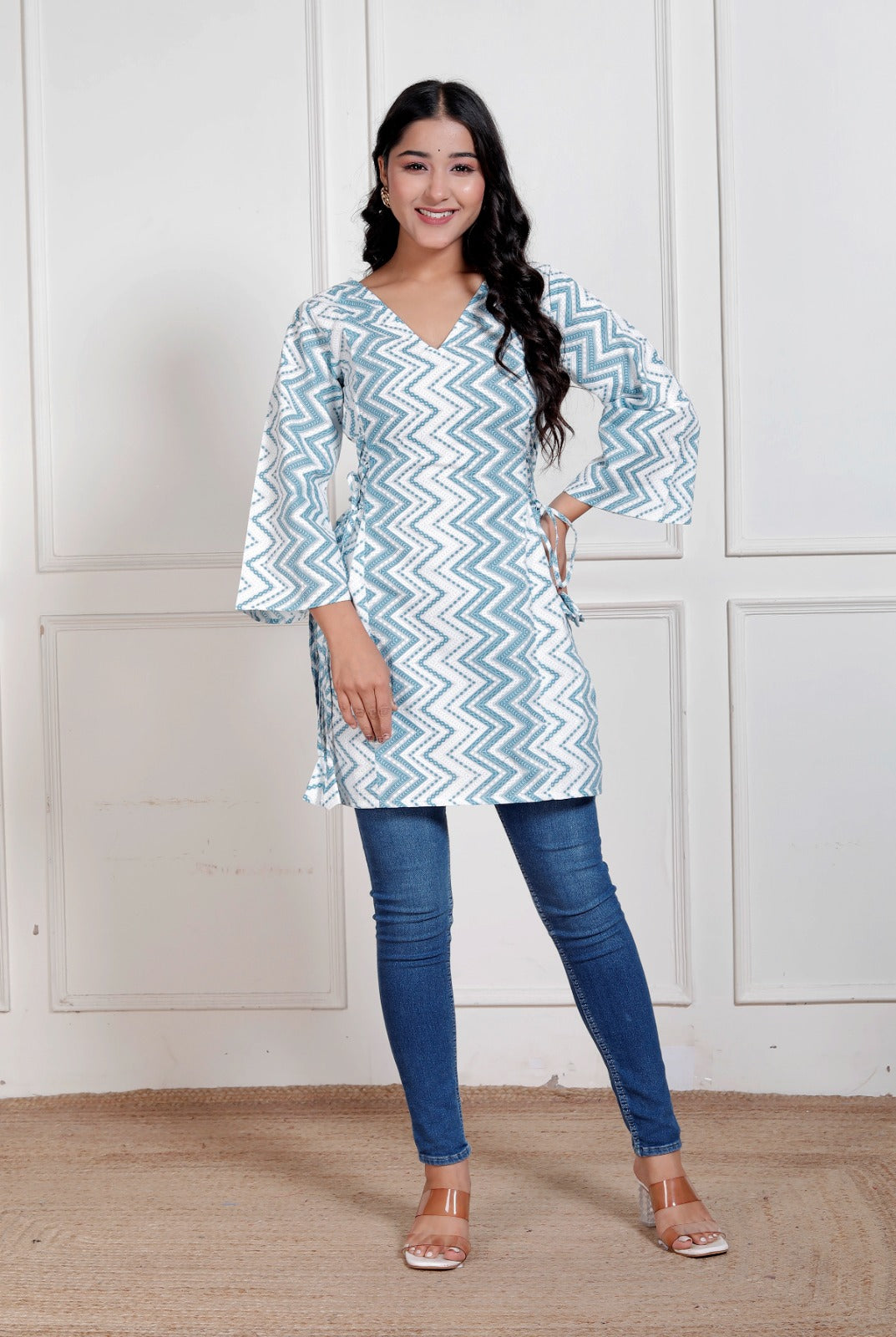 Blue Zig zag side corset kurti