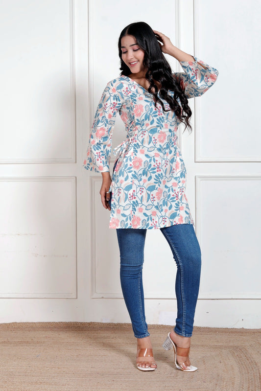 Blue flower side corset kurti