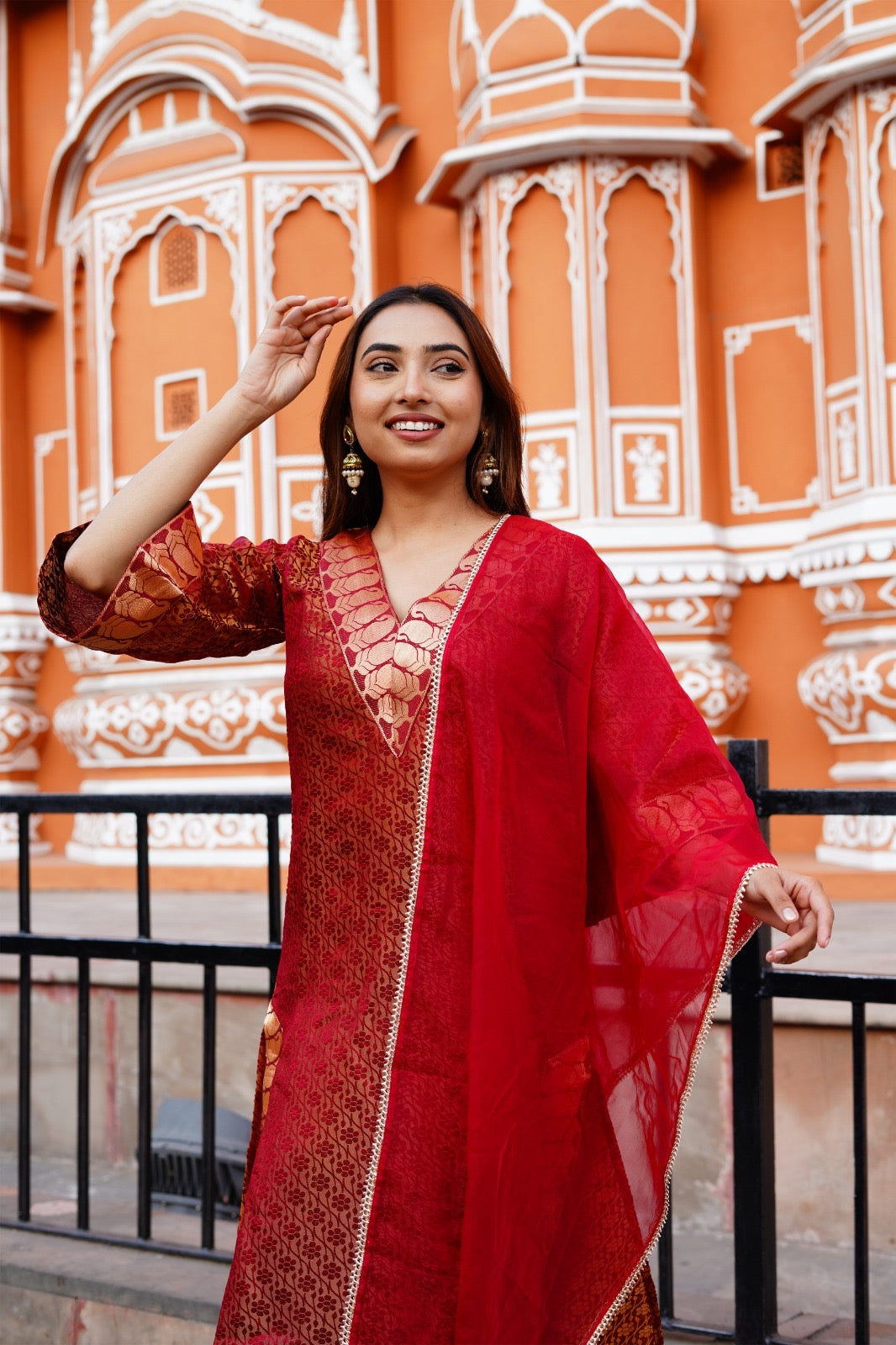 Aabha Maroon Banarasi -3 pc suit set