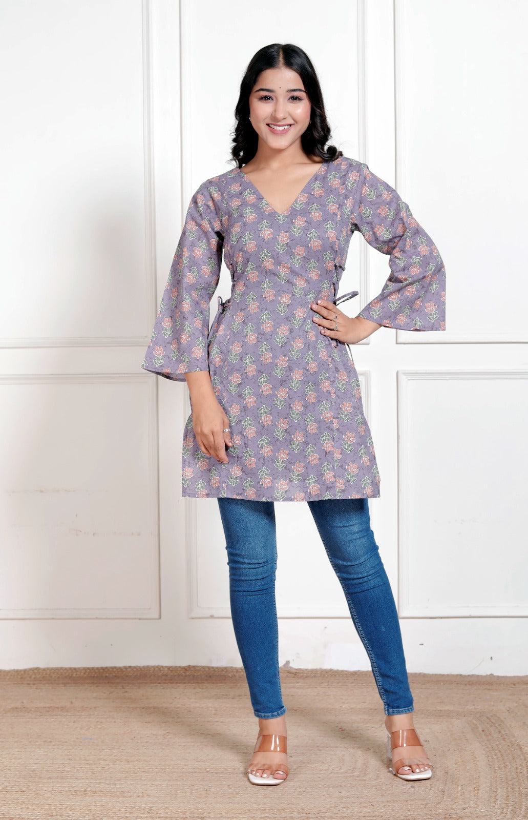 Grey hues side corset kurti