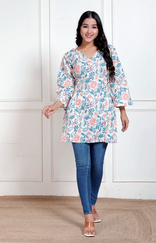 Blue flower side corset kurti