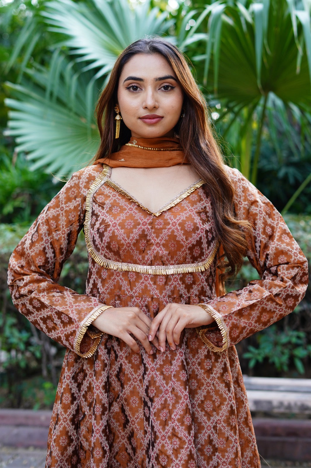 Double shade brown Banarasi Anarkali -3 pc set