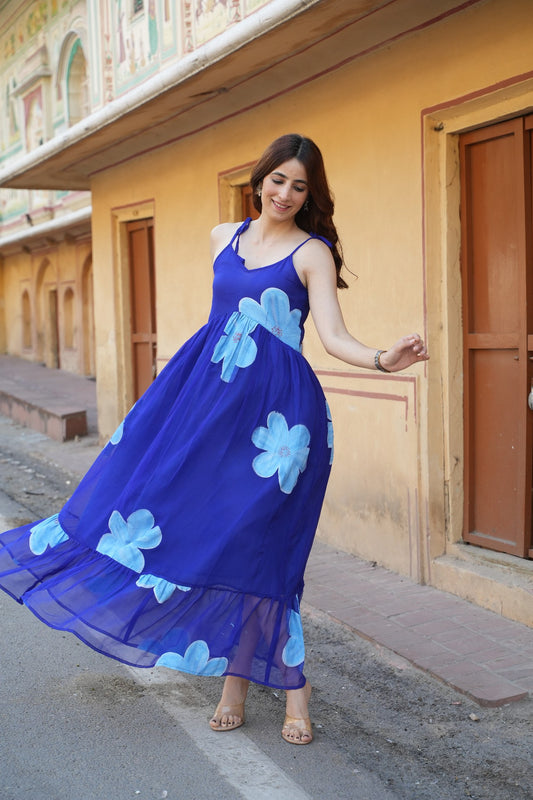 Royal Blue Hand Painted Maxi Dress