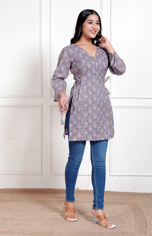 Grey hues side corset kurti