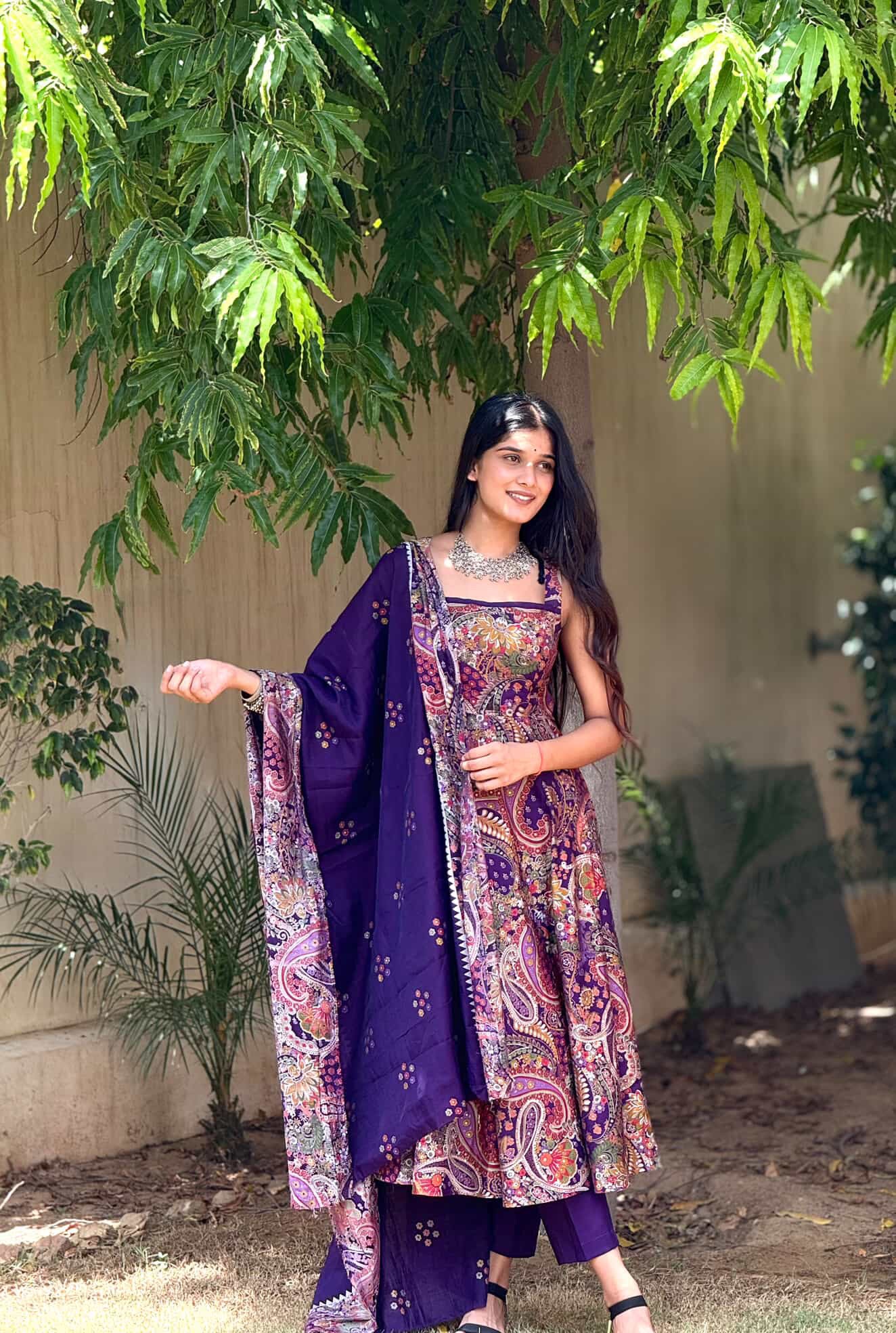 Purple Elara modal silk suit