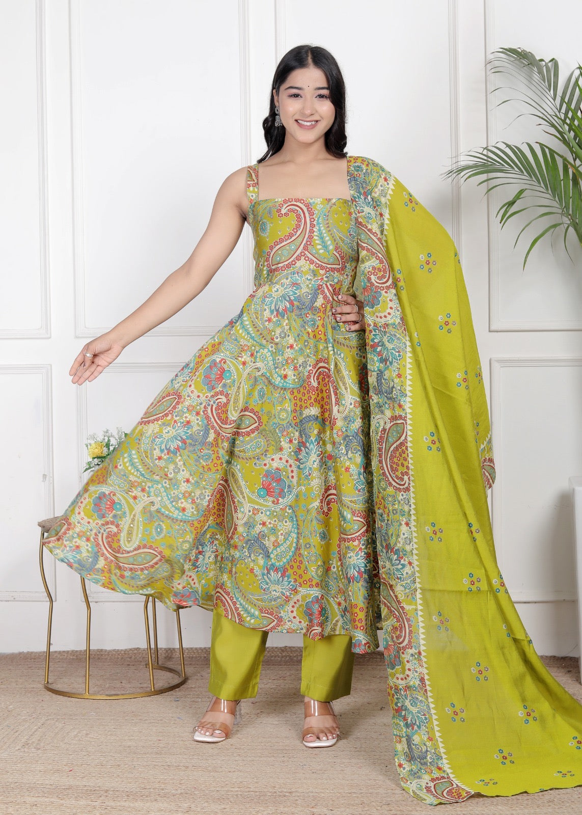 Lime Elara Modal Silk Set