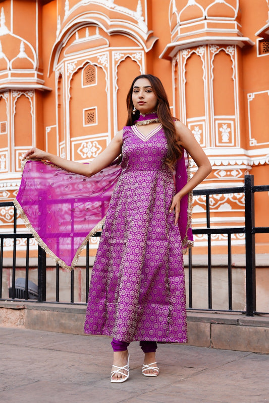 Royal Orchid Banarasi Anarkali Set