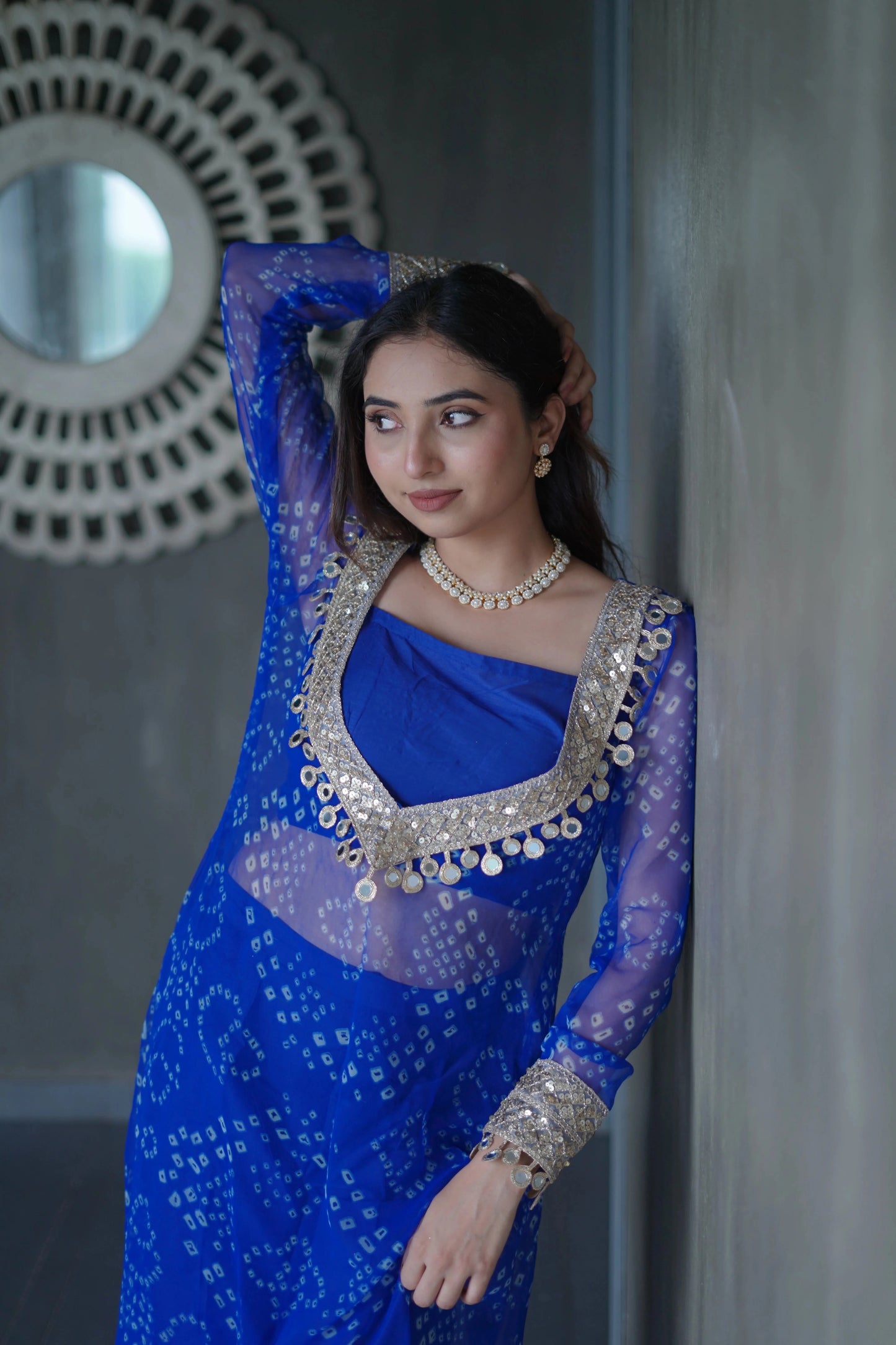 Neerja Mirror Kurta Set - Rich royal blue shade, crafted in flowy chiffon
