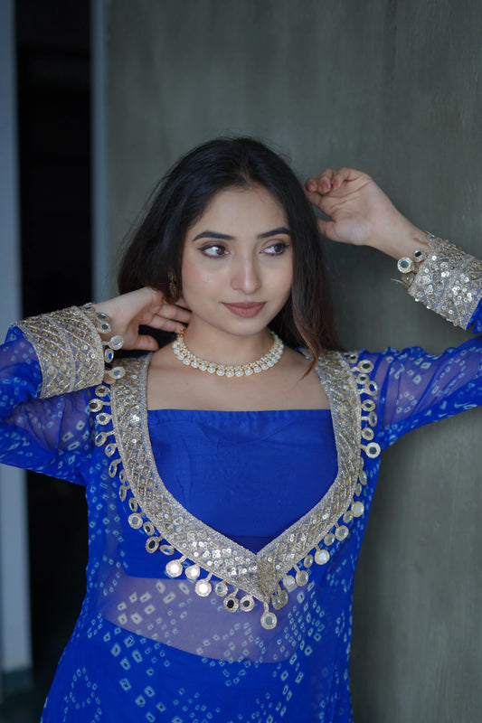 Neerja Mirror Kurta Set - Rich royal blue shade, crafted in flowy chiffon