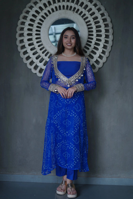 Neerja Mirror Kurta Set - Rich royal blue shade, crafted in flowy chiffon