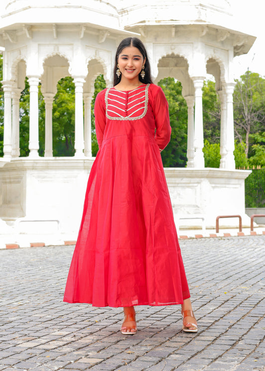 Sindoori Adaa – Chanderi Silk Anarkali Set