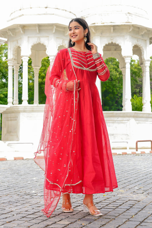 Sindoori Adaa – Chanderi Silk Anarkali Set