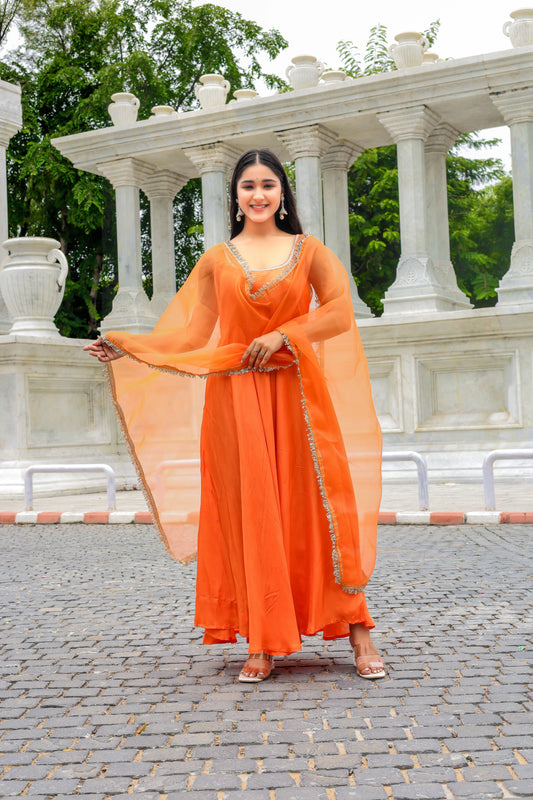 Tangerine Glow Anarkali – Modal Silk Set