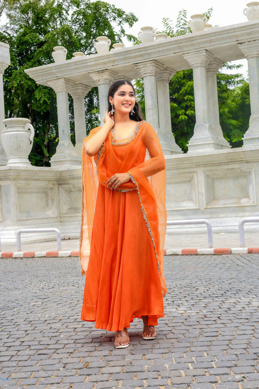 Tangerine Glow Anarkali – Modal Silk Set