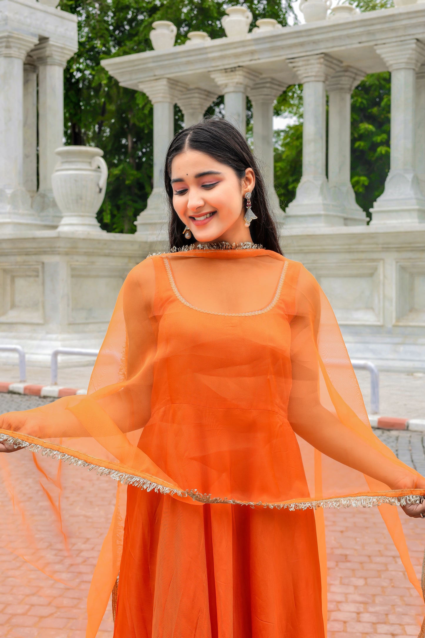 Tangerine Glow Anarkali – Modal Silk Set