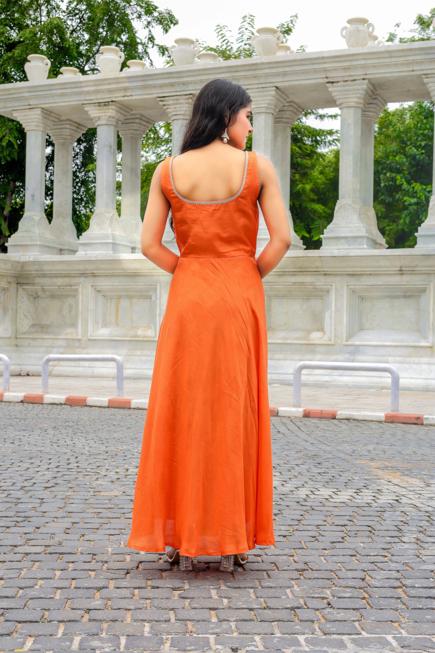 Tangerine Glow Anarkali – Modal Silk Set