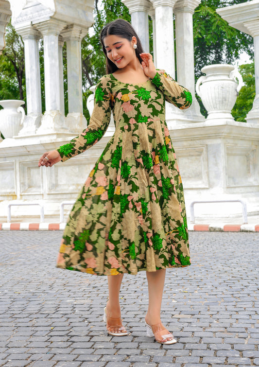 Evergreen Elegance Modal Silk Dress
