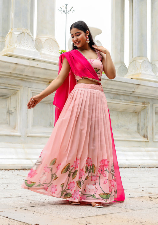 Lotus Bloom Chanderi Lehenga Set