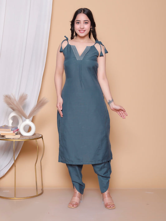 Zaria Tie-Up Kurta Set with Dhoti Pants