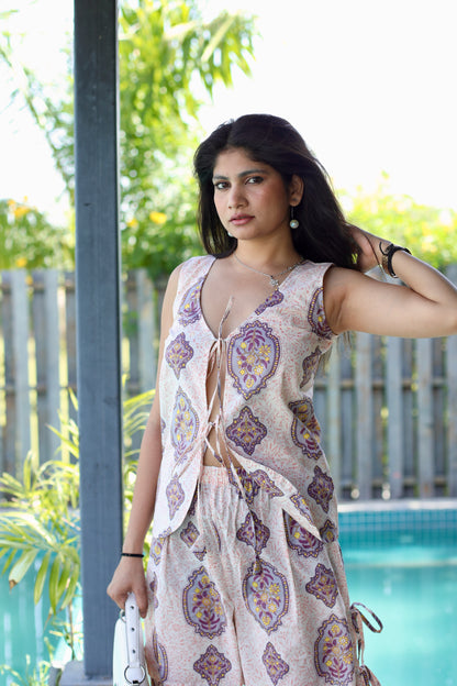 Pastel Tribal Print Tie-Up Shorts Co-ord Set