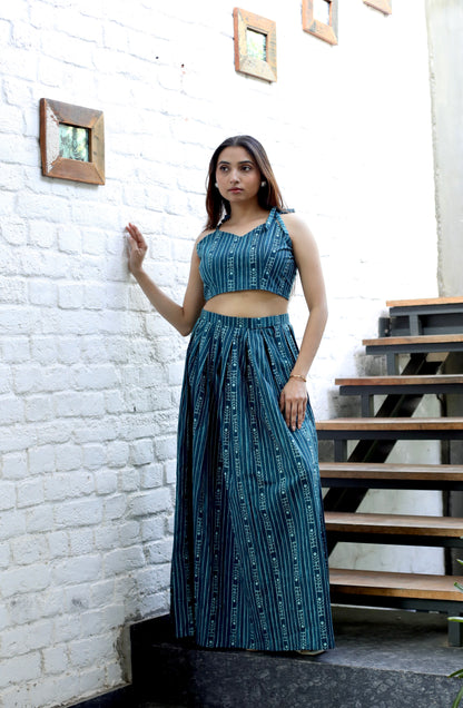 Teal Blue Crop Top & Maxi Skirt Set