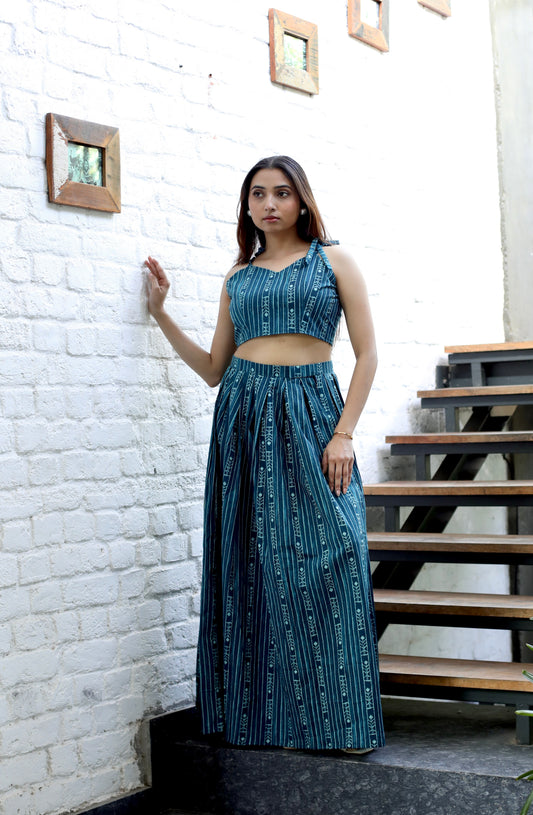 Teal Blue Crop Top & Maxi Skirt Set