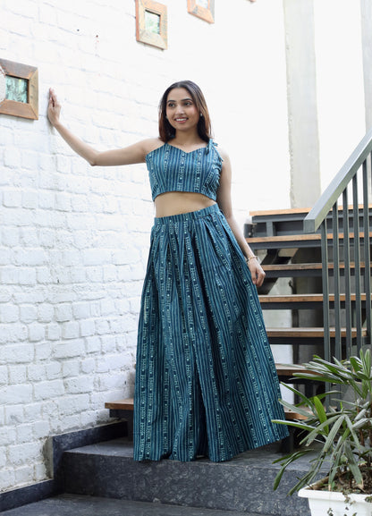 Teal Blue Crop Top & Maxi Skirt Set