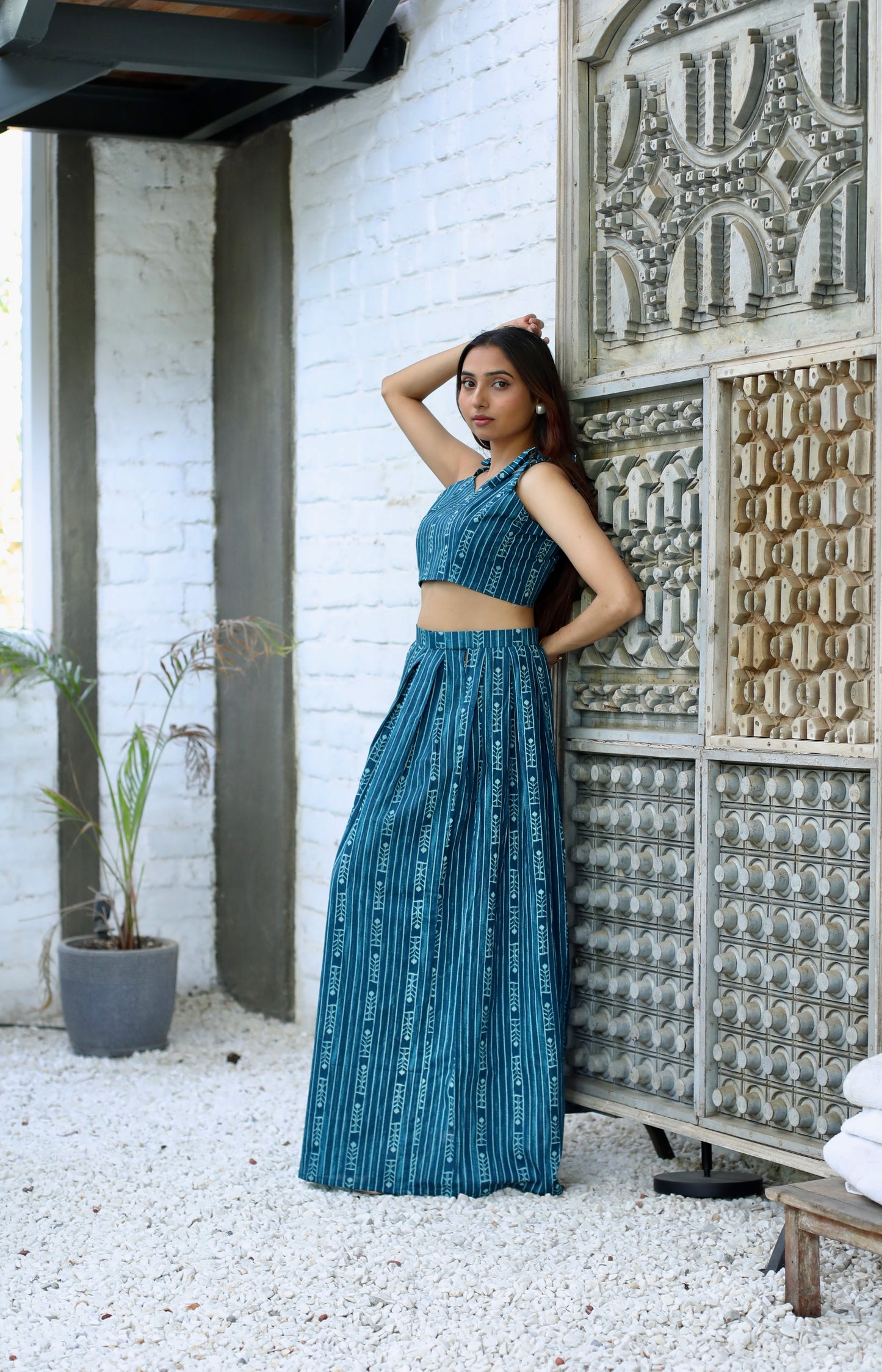 Teal Blue Crop Top & Maxi Skirt Set