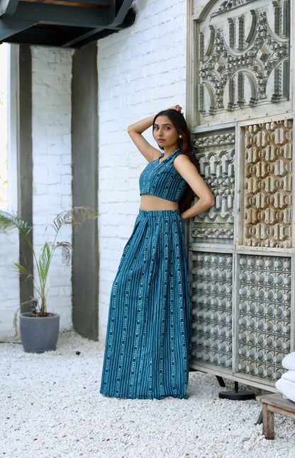 Teal Blue Crop Top & Maxi Skirt Set