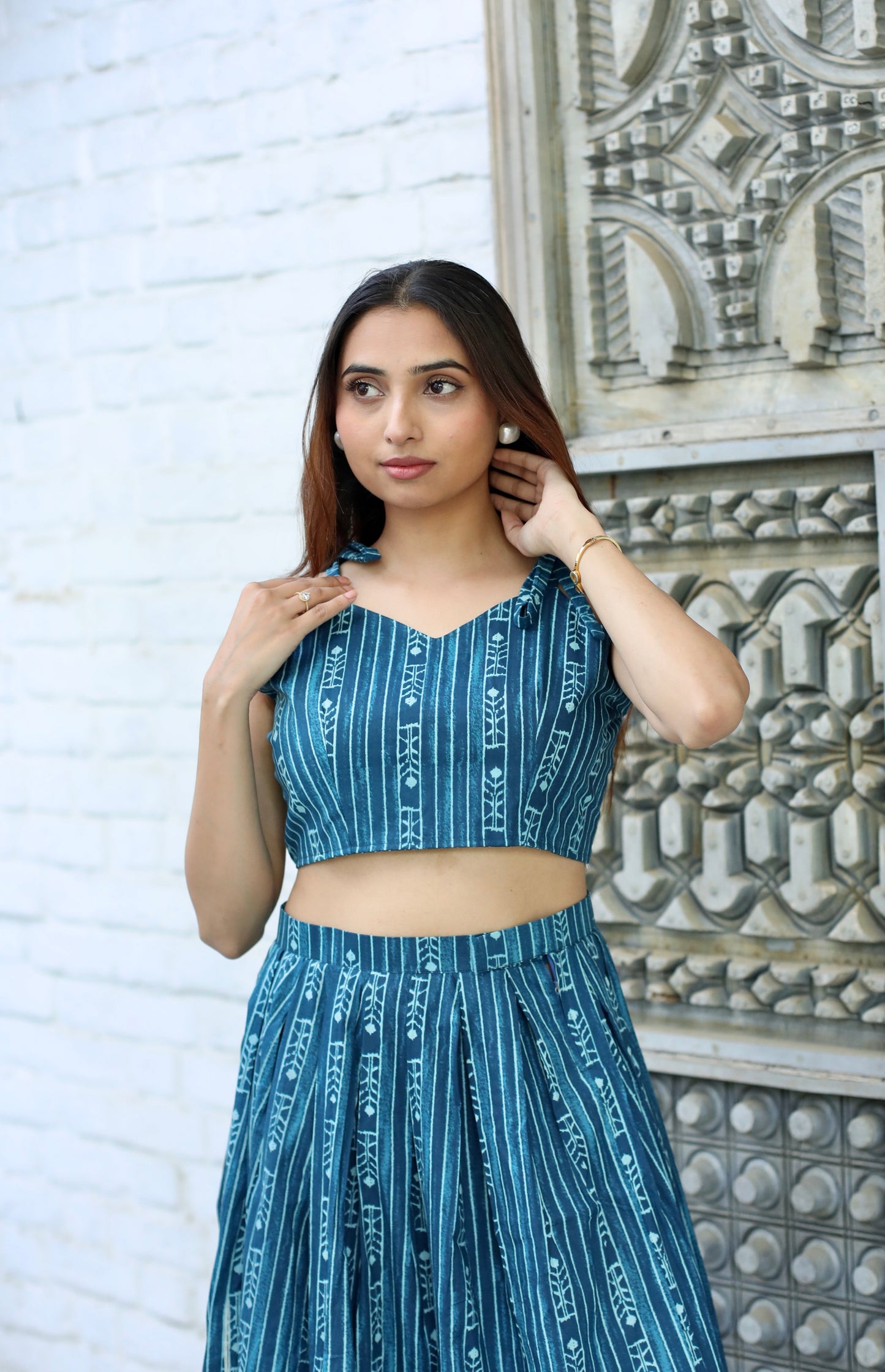 Teal Blue Crop Top & Maxi Skirt Set