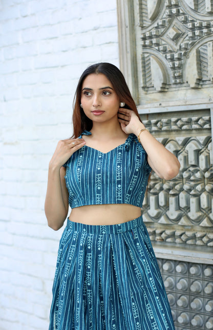 Teal Blue Crop Top & Maxi Skirt Set