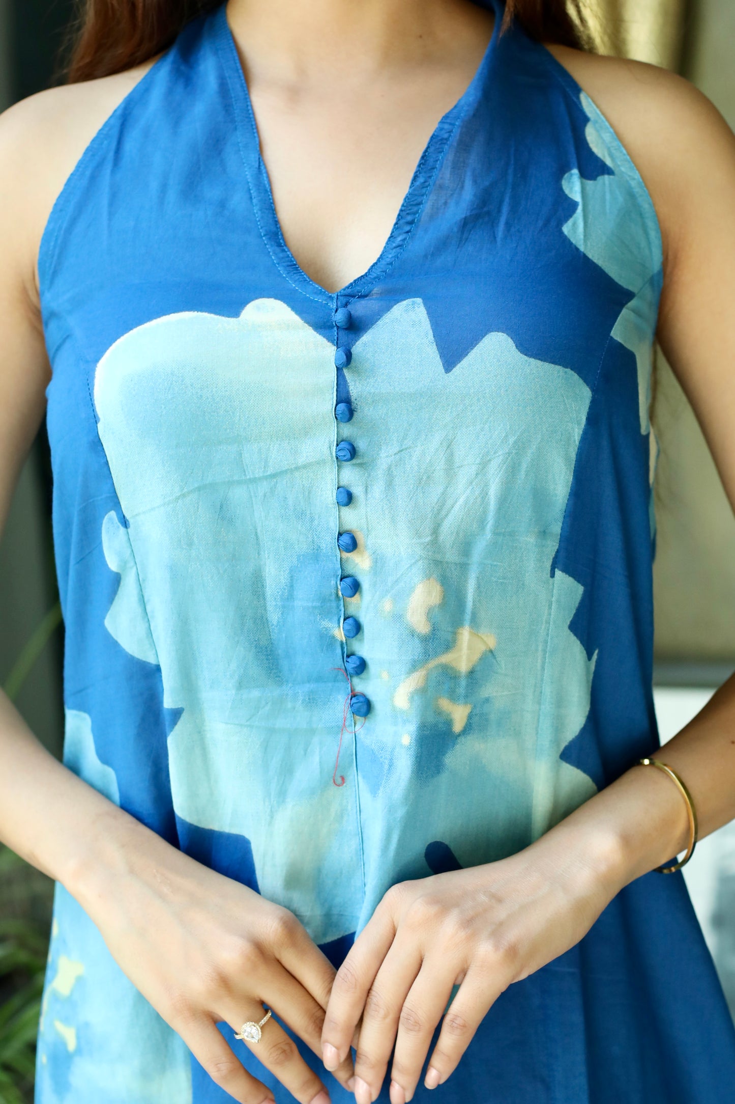 Blue Floral Backless Maxi Dress