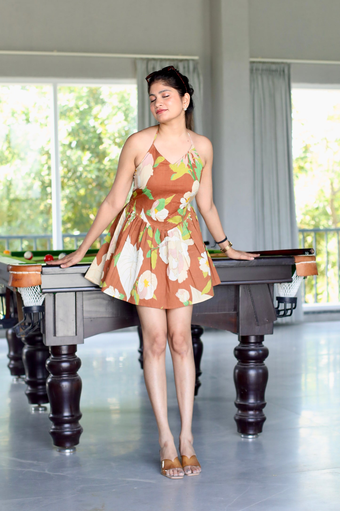 Cocoa Floral  Backless Halter Mini Dress