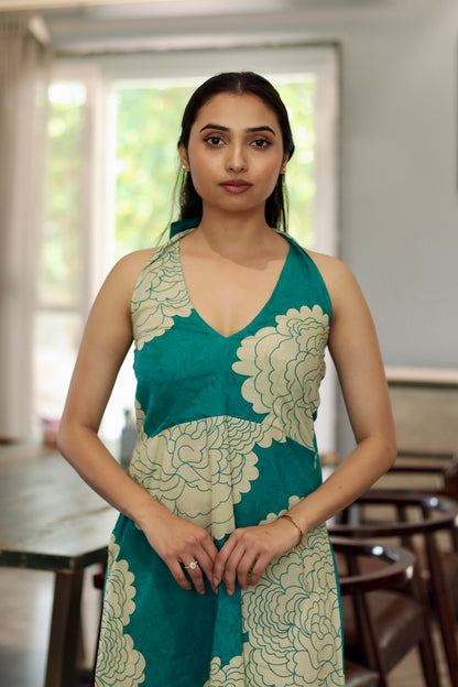 Green Backless Halter Neck Maxi Dress