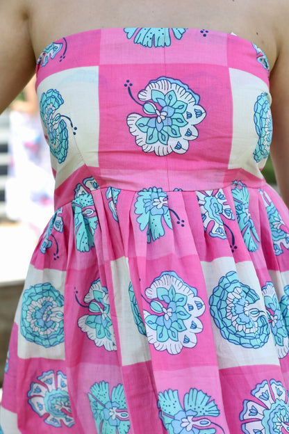 Pink Floral Cotton Tube Dress