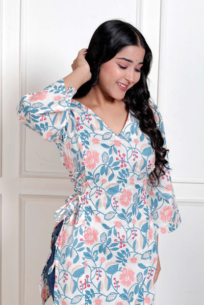 Blue flower side corset kurti