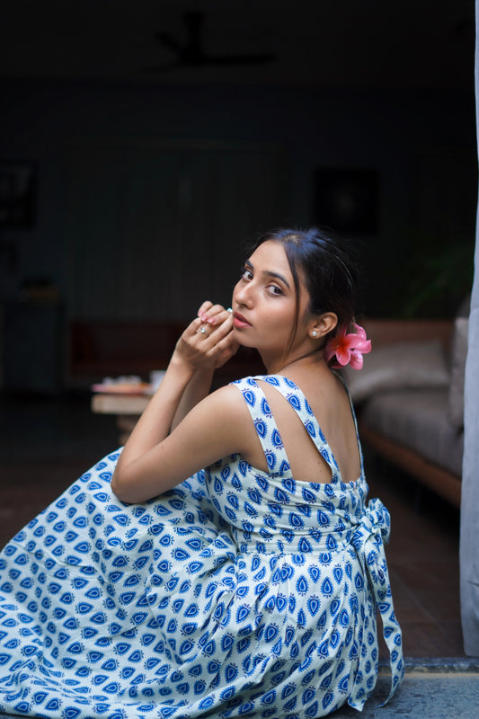 Neelika – Blue Handblock Cotton Maxi Dress