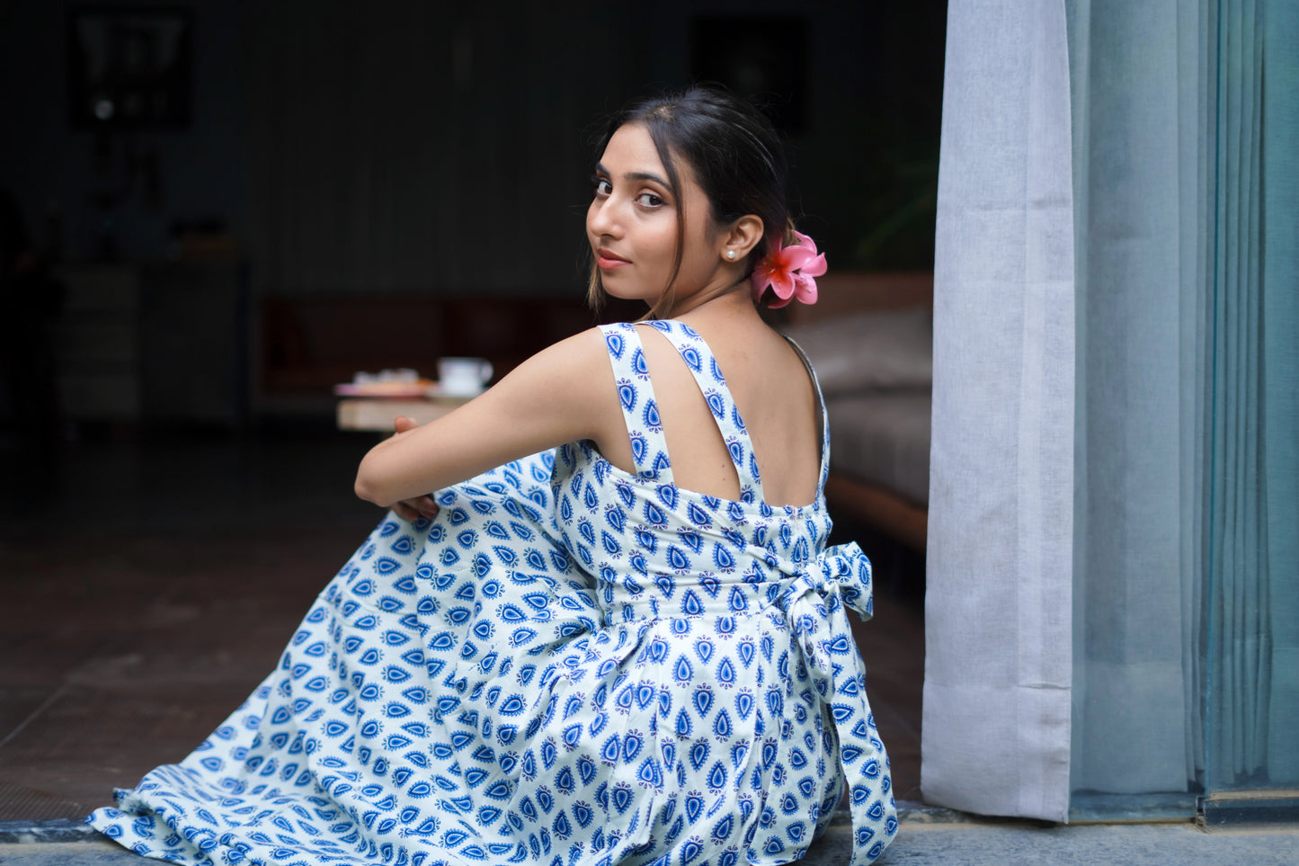 Neelika – Blue Handblock Cotton Maxi Dress