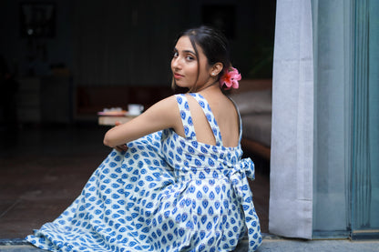 Neelika – Blue Handblock Cotton Maxi Dress