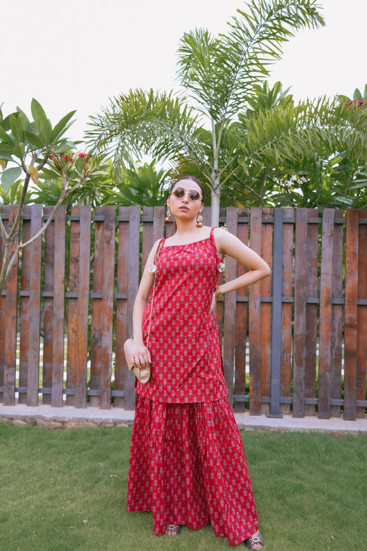 Raktima -  Red Sharara Co-ord Set