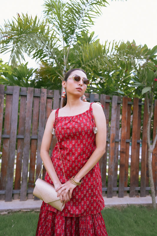 Raktima -  Red Sharara Co-ord Set